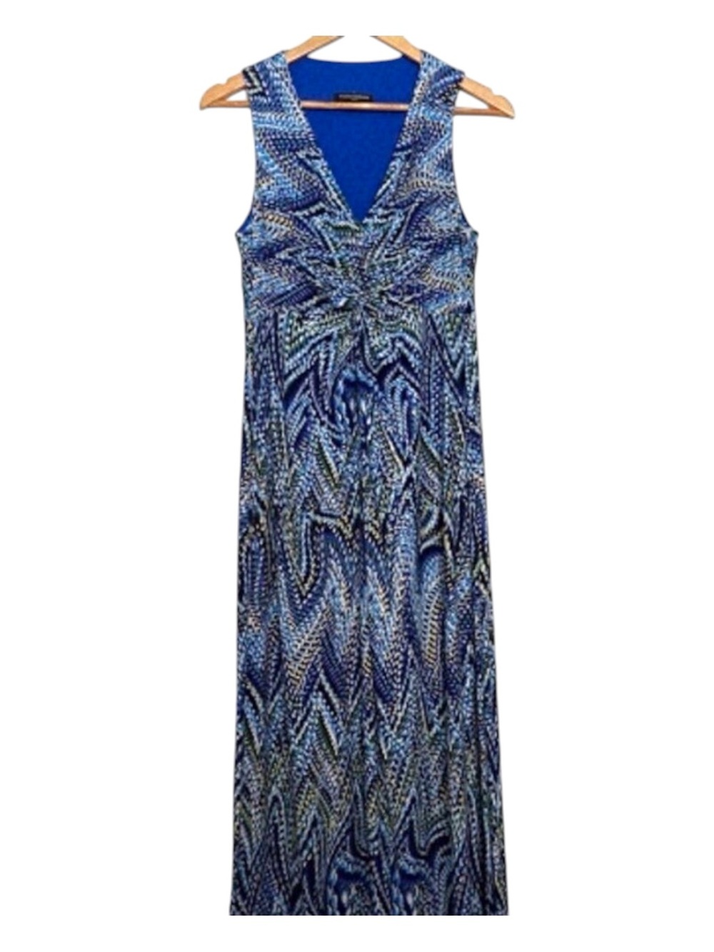 Mario Serrani blue multicolour maxi dress jersey sleeveless V neck jersey Small